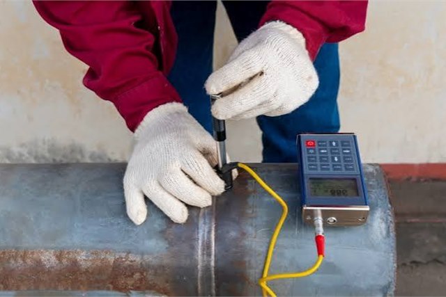 Hardness testing being performed
